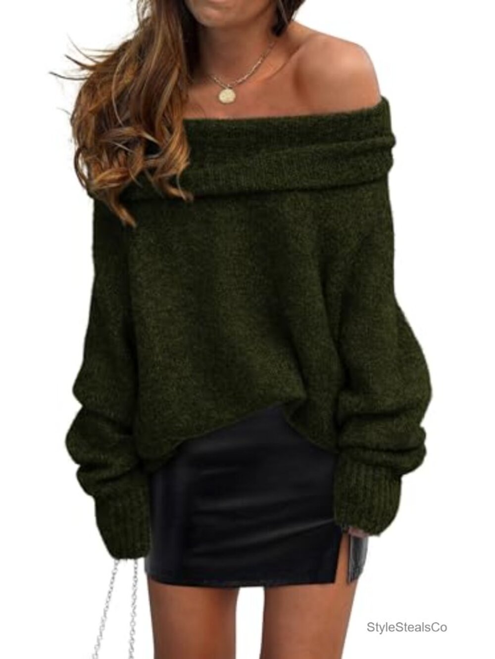 Womens Off Shoulder Knit Pullover Sweater Long Sleeve Solid Casual